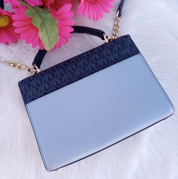 Michael Kors Navy Blue Color Block Logo Sloan Medium Top Handle Satchel - Picture 7 of 16